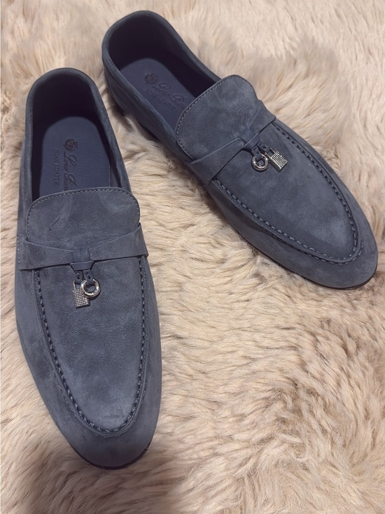 Loro Piana Shoes - Loro Piana Grey Suede Loafers with Metal Charm